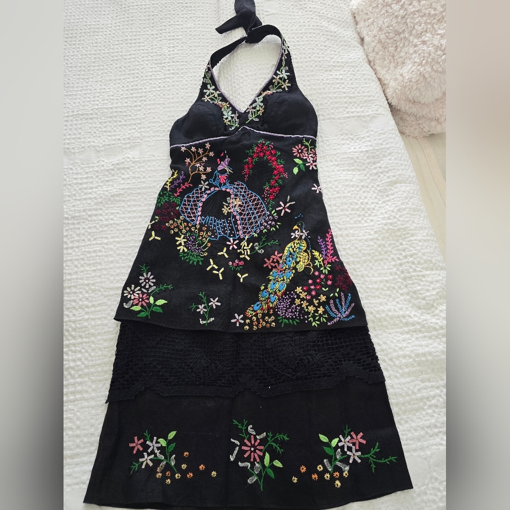 Vintage Sue Wong Embroidered Halter Dress Size 0